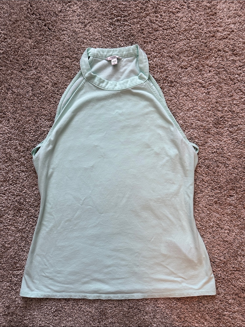Y2K 90’s GUESS High Neck Aqua Halter Sleeveless Tank Top Womens Size Large